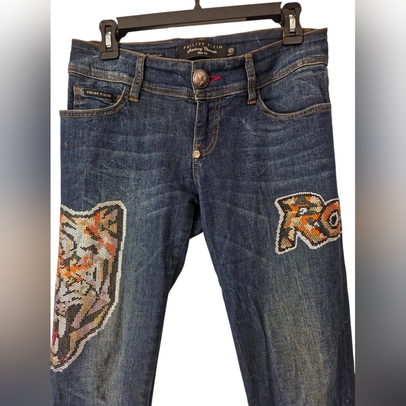 Philipp Plein Dark Blue Skinny Jeans with Embroidery - Picture 9 of 12